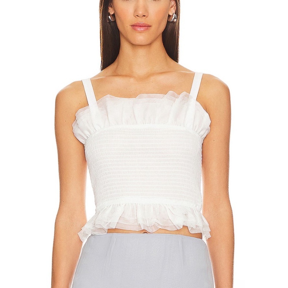 Steve Madden Ivory Ruffled Neckline Top Size M - Picture 4 of 6